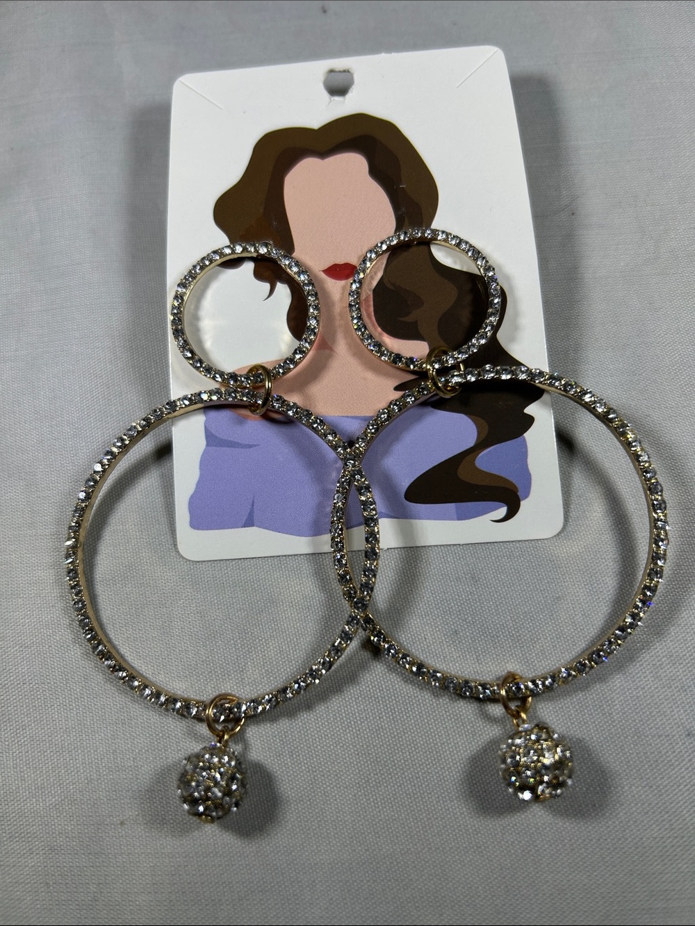 Gold Crystal Double-Hoop Drop Earrings with Pave Ball